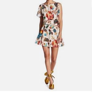 ALICE + OLIVIA Ara Silk Print Fit and Flare Dress in Green Pattern